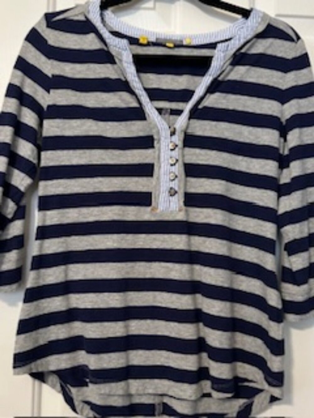 Little Yellow Button 3/4 sleeve striped top. Sz S/M